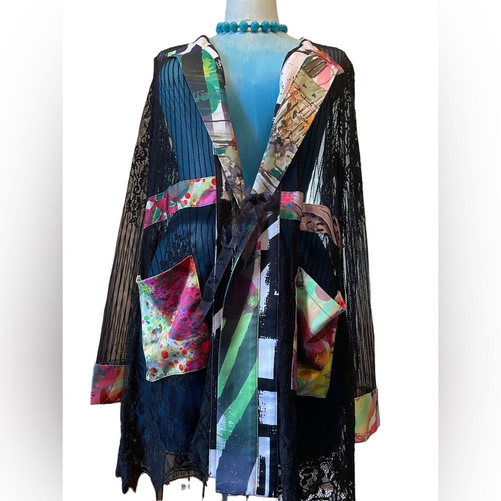 Black lace boho. Event piece or beach..Tesoro Italian made. Vintage.